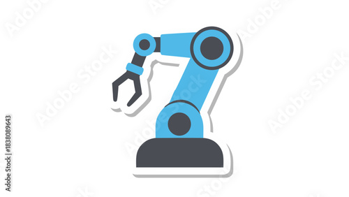 Blue and Gray Robotic Arm with Gripper on Black Background Industrial Automation Technology Concept