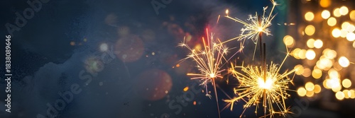 Celebration with vibrant sparklers against a blurred background of city lights at night