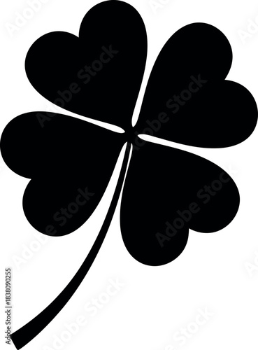 Black silhouette of a four leaf clover on a white background
