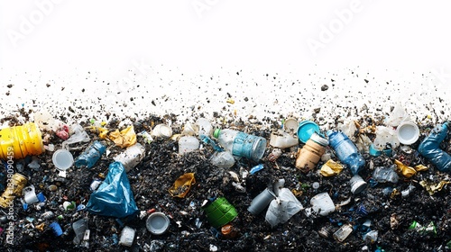 Isolated against a white backdrop is a collection of municipal solid waste. This composition emphasizes the potential for energy recovery and waste management, highlighting environmental impact.