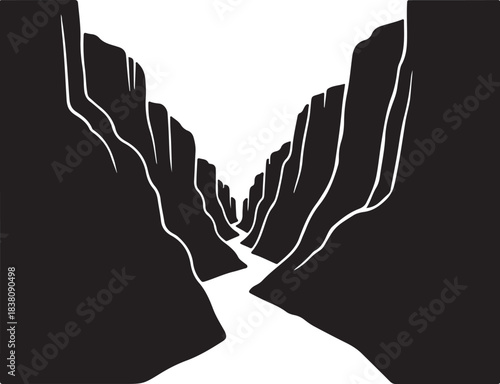 Black silhouette of a deep canyon with a river at the bottom