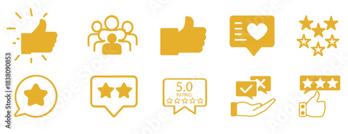Review icon set. Containing feedback, rating, testimonial, satisfaction, comment, opinion, like, customer, recommend and more. vector icons collection.
