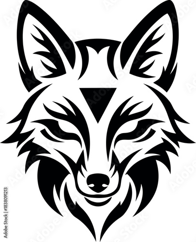 Stylized black and white fox head tattoo design