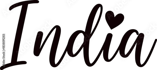 Elegant script text india with a small red heart symbol