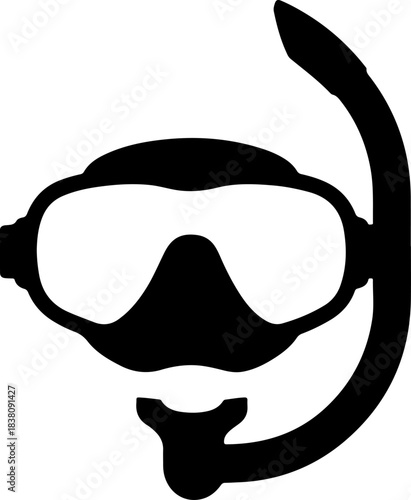 Snorkeling mask and tube silhouette vector illustration