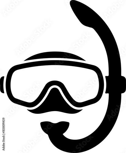 Snorkeling mask and tube silhouette vector illustration