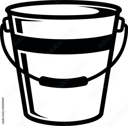 Simple line drawing of a classic metal bucket with a handle