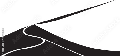 Abstract black and white graphic with flowing lines and sharp angles