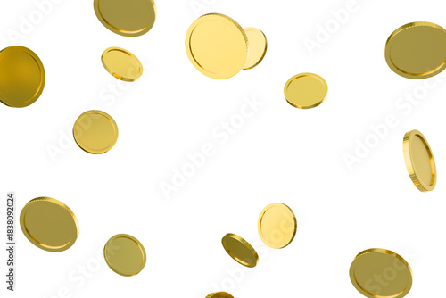 Horizontal falling gold coins frame overlay transparent 3D render