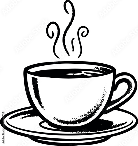 Steaming hot coffee cup and saucer illustration