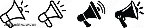 Megaphone, set of black and white megaphone vector icons.