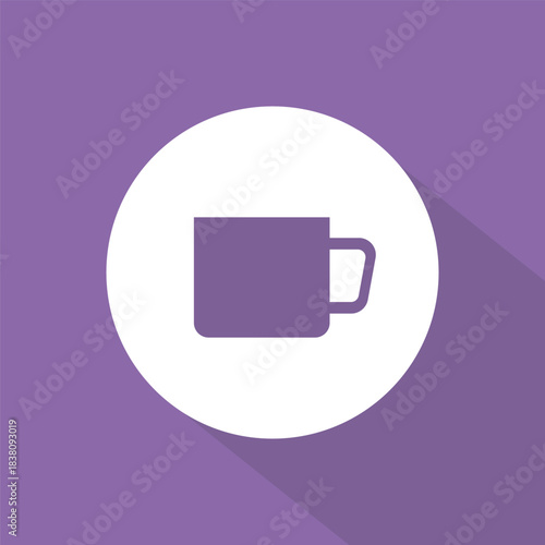Beverage cup mug icon. Hot drink Vector symbol. Flat design purple background. Coffee tea breakfast element.