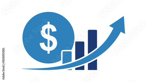 Blue Circle With Dollar Sign And Growing Bar Chart With Upward Arrow Illustrating Financial Growth And Profitability On Black Background