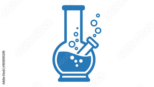 Blue Outline of a Water Pipe with Bubbles and Liquid on a Black Background