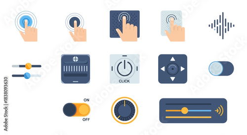 Collection of various control interface icons for smart home and technology devices.
