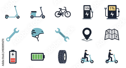 Electric Scooter and Urban Mobility Icon Set.