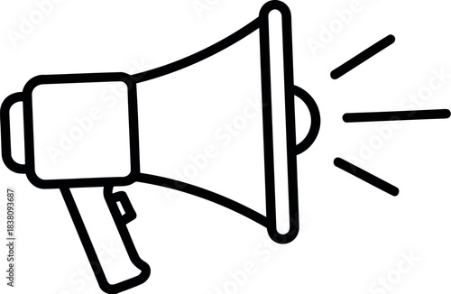 Simple line drawing of a megaphone announcing loudly