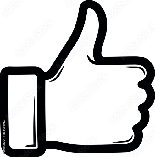 Simple hand drawn thumbs up icon expressing approval and agreement