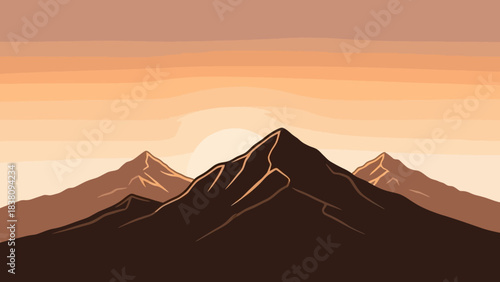 Sunrise over the peaks: The sun rises majestically behind the towering peaks of a mountain range, casting a warm glow over the landscape.