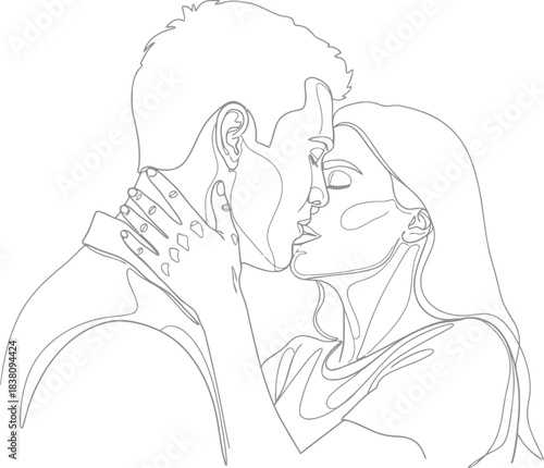 Minimalist line art captures tender embrace of a loving couple