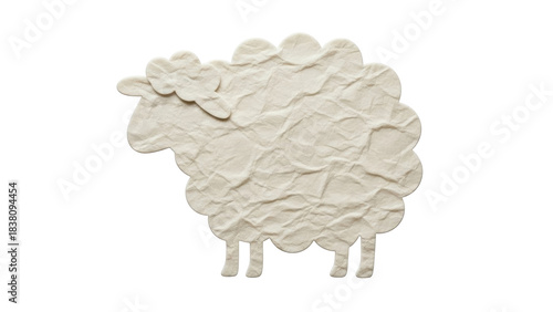 Isolated Paper Sheep Illustration with a Crumpled Texture for Pastoral Design Projects