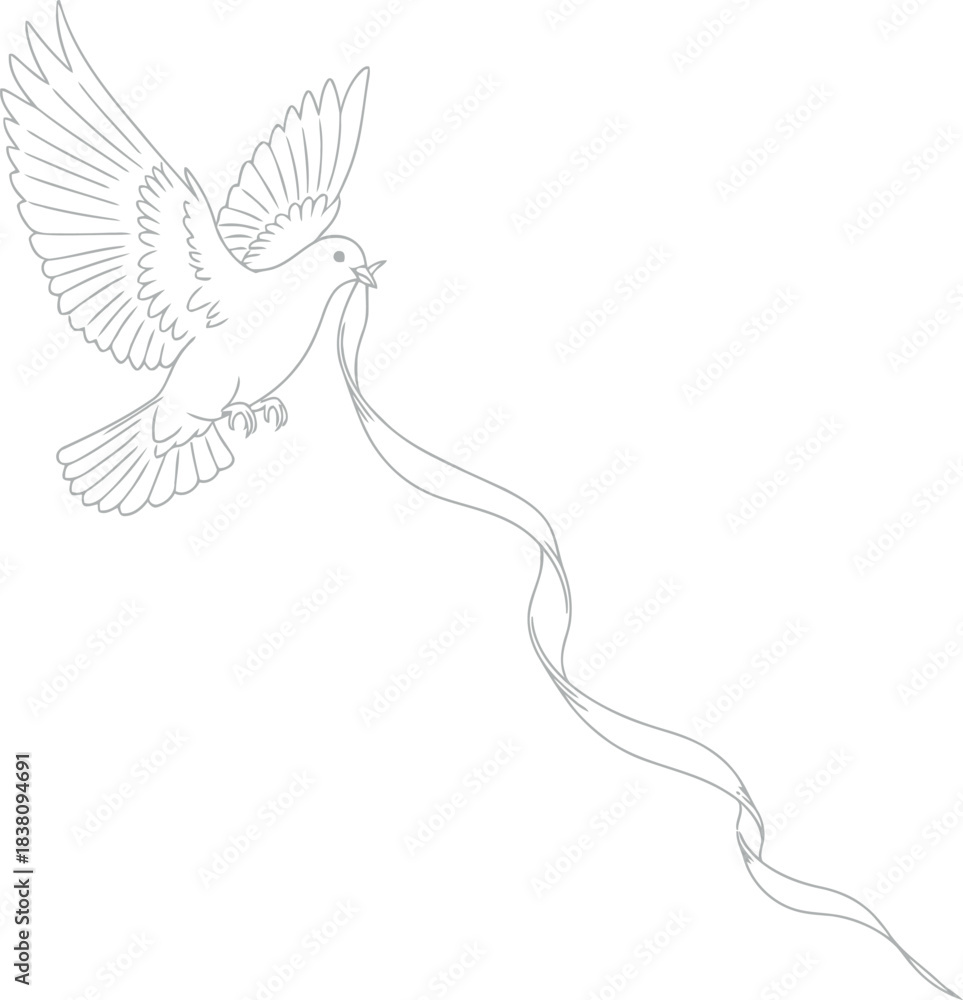 Fototapeta premium Elegant dove flying with a flowing ribbon symbolizing peace