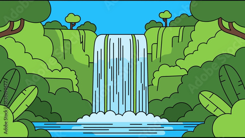 Waterfall Oasis: Experience the serene beauty of a cascading waterfall flowing amidst lush greenery, a vibrant scene that celebrates the raw power and beauty of nature.