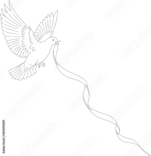 Elegant dove flying with a flowing ribbon symbolizing peace
