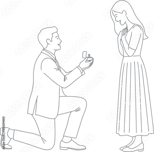 Man proposing marriage on one knee to woman