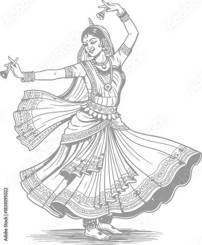 Elegant indian dancer in traditional attire performing graceful movements