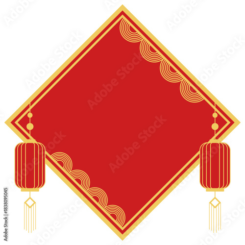 Traditional Chinese New Year Frame with Red and Gold Lanterns