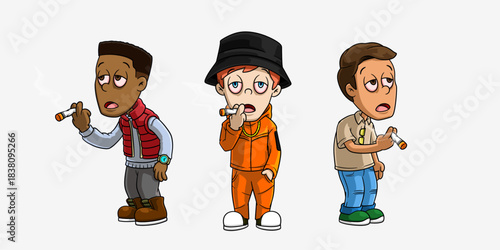 Three Cartoon Characters Smoking with Relaxed Expressions