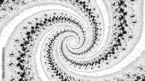 Dust particle powder white and black spiral swirl texture effect design element abstract graphic pattern endless tornado vortex hurricane transparent background optical illusion