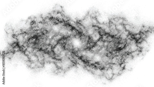 Swirling dark and white abstract fractal patterns resembling a stylized galaxy or cosmic cloud formation on a transparent background, ideal for science fiction projects