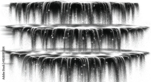 Collection of three realistic waterfall cascades with sparkling water drops and mist isolated on transparent background creating serene natural beauty