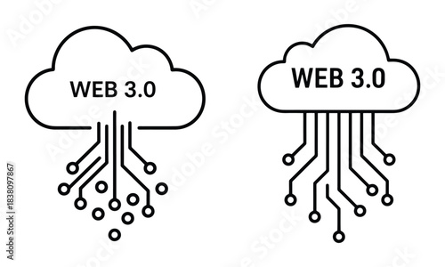 Web 3.0 cloud computing concept, decentralized internet connection icon