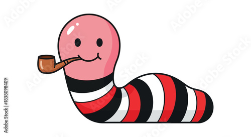 Illustrative charming worm character with a distinguished smoking pipe illustration
