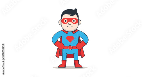 Cartoon superhero illustration with determined expression and vibrant costume details