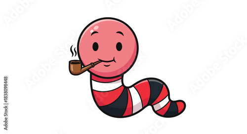 Playful cartoon worm character smoking pipe against clear background for digital projects