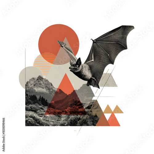 Vintage Bat Collage with Geometric Elements for Creative Designs