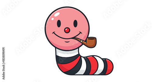 Whimsical cartoon worm character smoking a pipe with playful design and vibrant colors