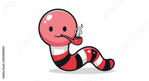Cartoon Worm Character with Pipe: A Whimsical, Friendly Design Element for Illustrations