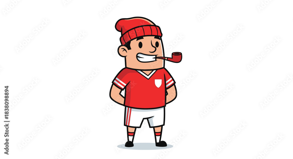 Naklejka premium Cartoonish character enjoying a smoking pipe while casually dressed in sportswear