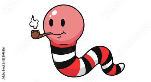 Cartoon worm character smoking a pipe with playful design and vibrant colors for children's
