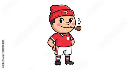 Cartoon soccer player with pipe a playful illustration for sports and relaxation themes