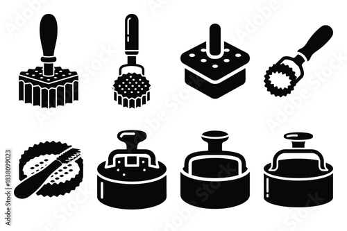Set of Minimalist black biscuit cutter kitchen tool silhouette icon set