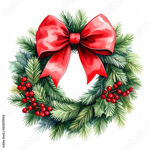Bożonarodzeniowy wieniec z czerwoną kokardą