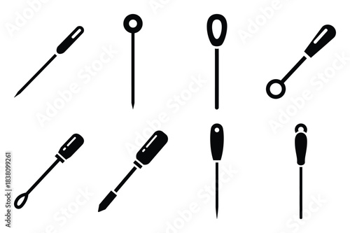 Set of Minimalist black cake tester kitchen tool silhouette icon set