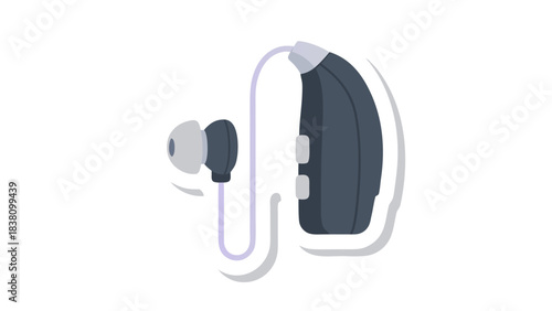 Close Up Of A Gray And Blue Hearing Aid Device With A Cord And Earbud Against A Black Background Simple Illustration With Subtle White Outline