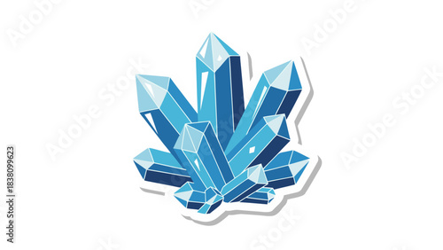 Cluster Of Blue Ice Crystals With Sharp Facets And Shiny Surface Isolated On Black Background With White Outline